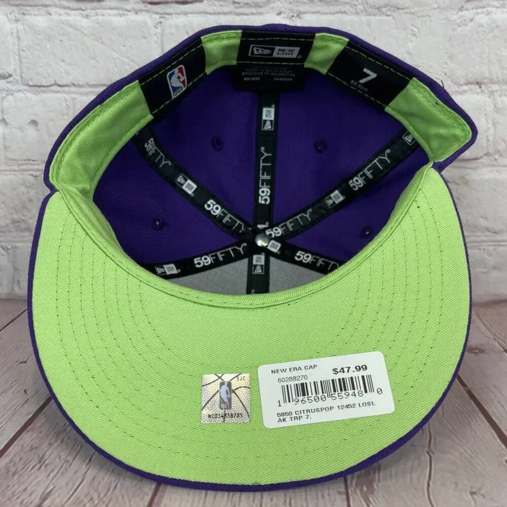 NWT New Era 59Fifty Citrus Pop NBA Los Angeles Lakers Fitted Cap Hat Size 7